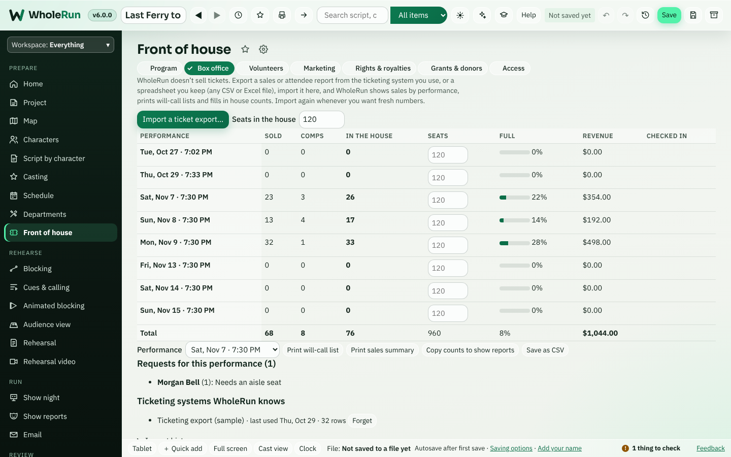 Box office from your ticketing system in WholeRun